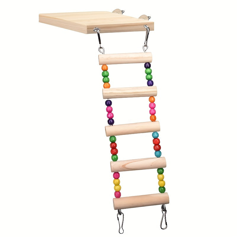 Wood Parrot Bird Perch Stand Platform With 4 Ladders Swing Bridge
