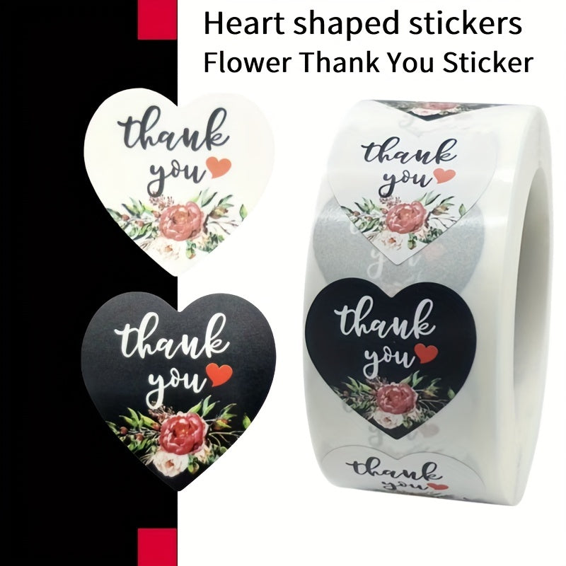 Heart Shaped Thank You Stickers Roll - 500pcs