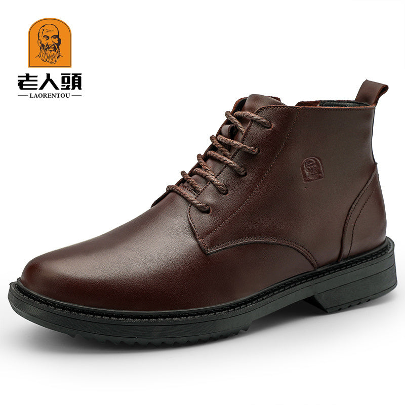 Business Casual Leather Riding Boots Pointed Toe Lace Up Dress Shoes