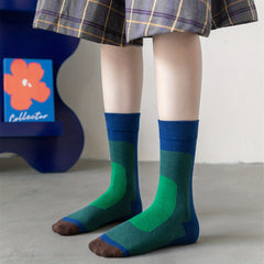 Colorblock Crew Socks Funny Print Mid Tube Stockings