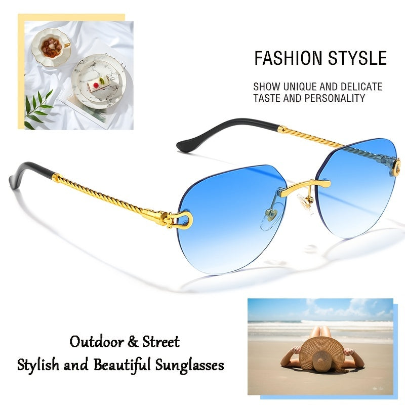 Hip Pop Vintage Rimless Gradient Sunglasses
