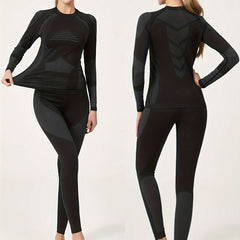2Pcs Thermal Underwear Set Long Sleeve Round Neck Base Layer Top & Leggings