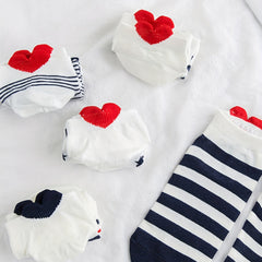 5 Pairs Heart & Striped Print Ankle Socks for Women