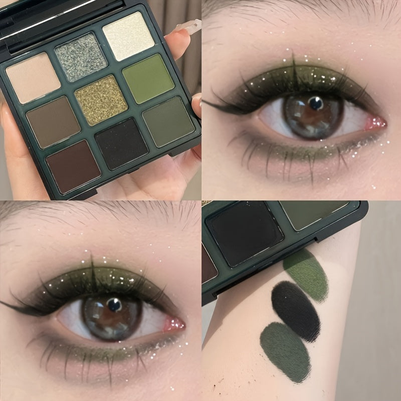 French Smoky Eyeshadow Palette & Green Contrast Makeup for Halloween