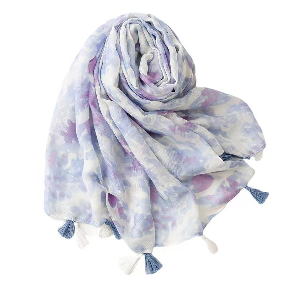 Light Purple Floral Scarf Shawl Breathable Tassel Warm Neck Scarf