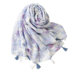 Light Purple Floral Scarf Shawl Breathable Tassel Warm Neck Scarf