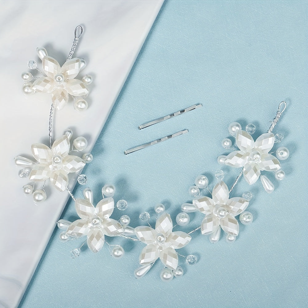 Bridal Headpiece Faux Pearl Flower Hair Accessories
