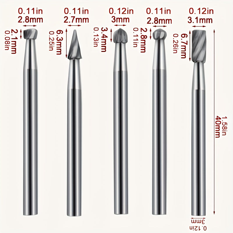 10pcs PMMJ Carving Bits Set for Rotary Tool Accessories 1/8in 3mm