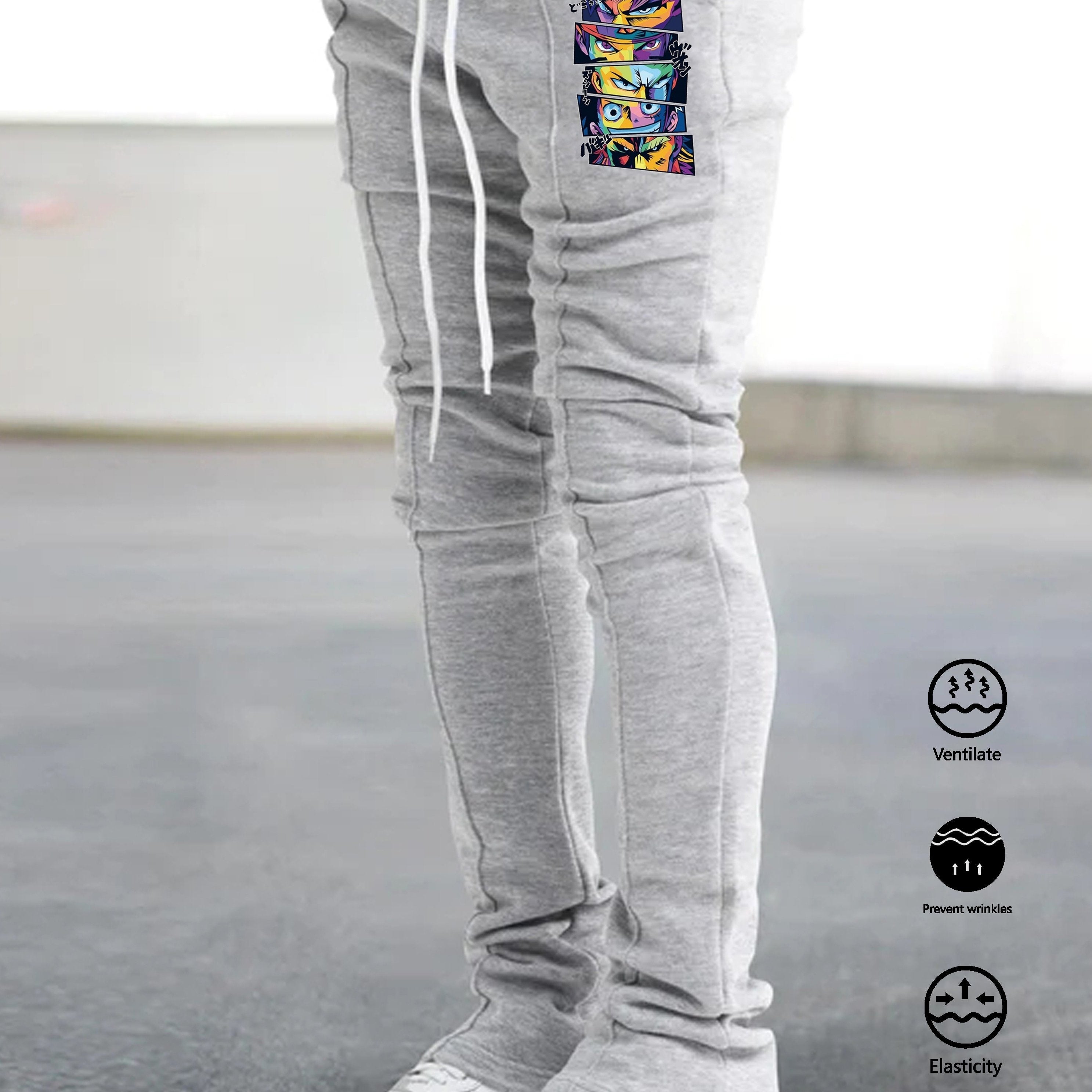 Graphic Print Comfy Flared Trousers Men s Casual Stretch Hip Hop Style Joggers