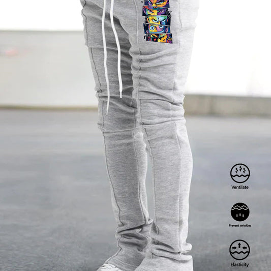 Graphic Print Comfy Flared Trousers Men s Casual Stretch Hip Hop Style Joggers