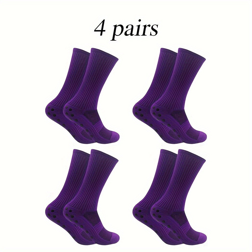 4 Pairs Non Slip Soccer Socks Breathable Crew Socks