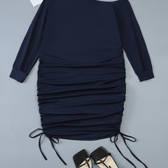 One Shoulder Ruched Long Sleeve Dress