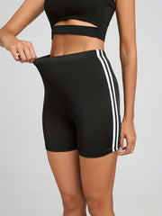 Striped Print High Waist Shorts Slim Summer Shorts Women's Clothing