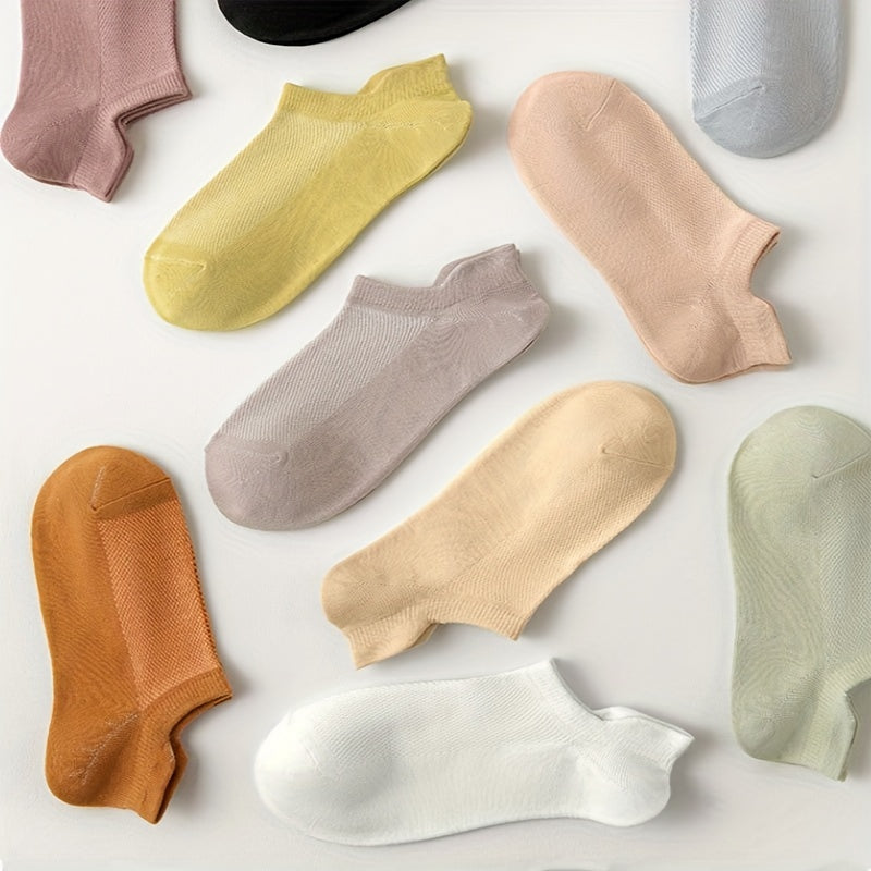 10 Pairs Mesh Ribbed Short Socks for Women