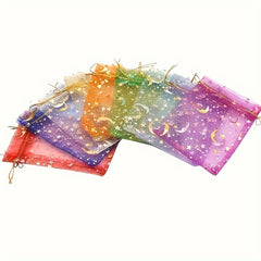 50pcs Moon Star Drawstring Organza Bag Jewelry Gift Bag, Mixed Colors