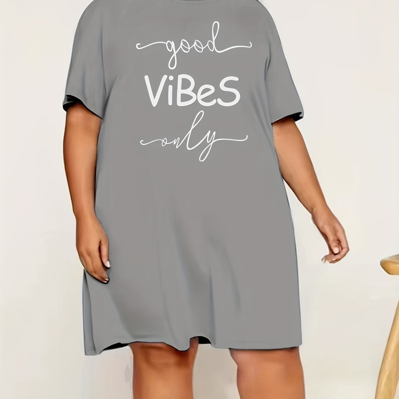 Casual Sleep Dress Women's Plus Letter Print Short Sleeve