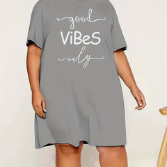 Casual Sleep Dress Women's Plus Letter Print Short Sleeve