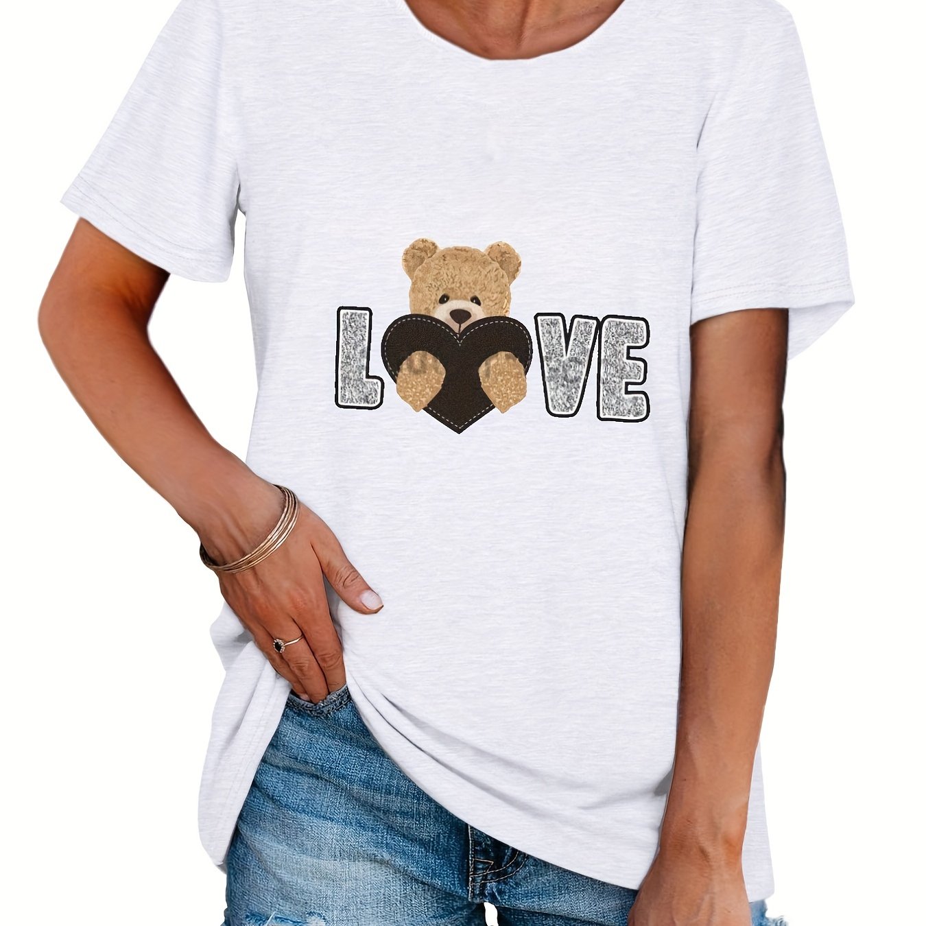 Short Sleeve Sports T shirt For Girls Bear Print Tee Women's Summer Clothing