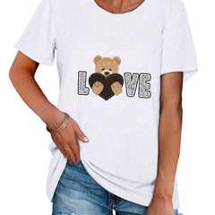 Short Sleeve Sports T shirt For Girls Bear Print Tee Women's Summer Clothing