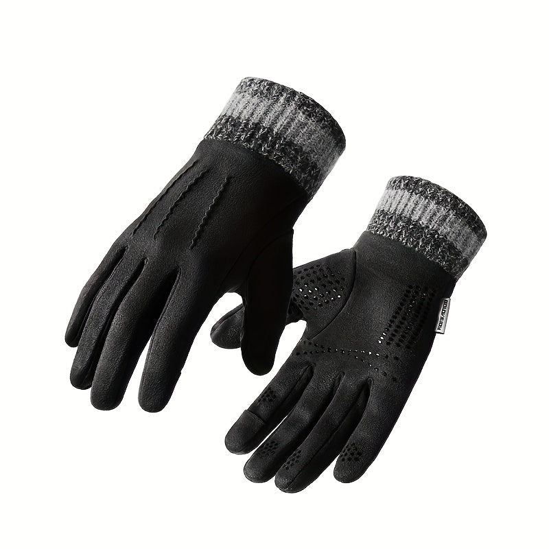 Winter Fleece Non-slip Gloves Men's Outdoor Plus Velvet Wear-resistant