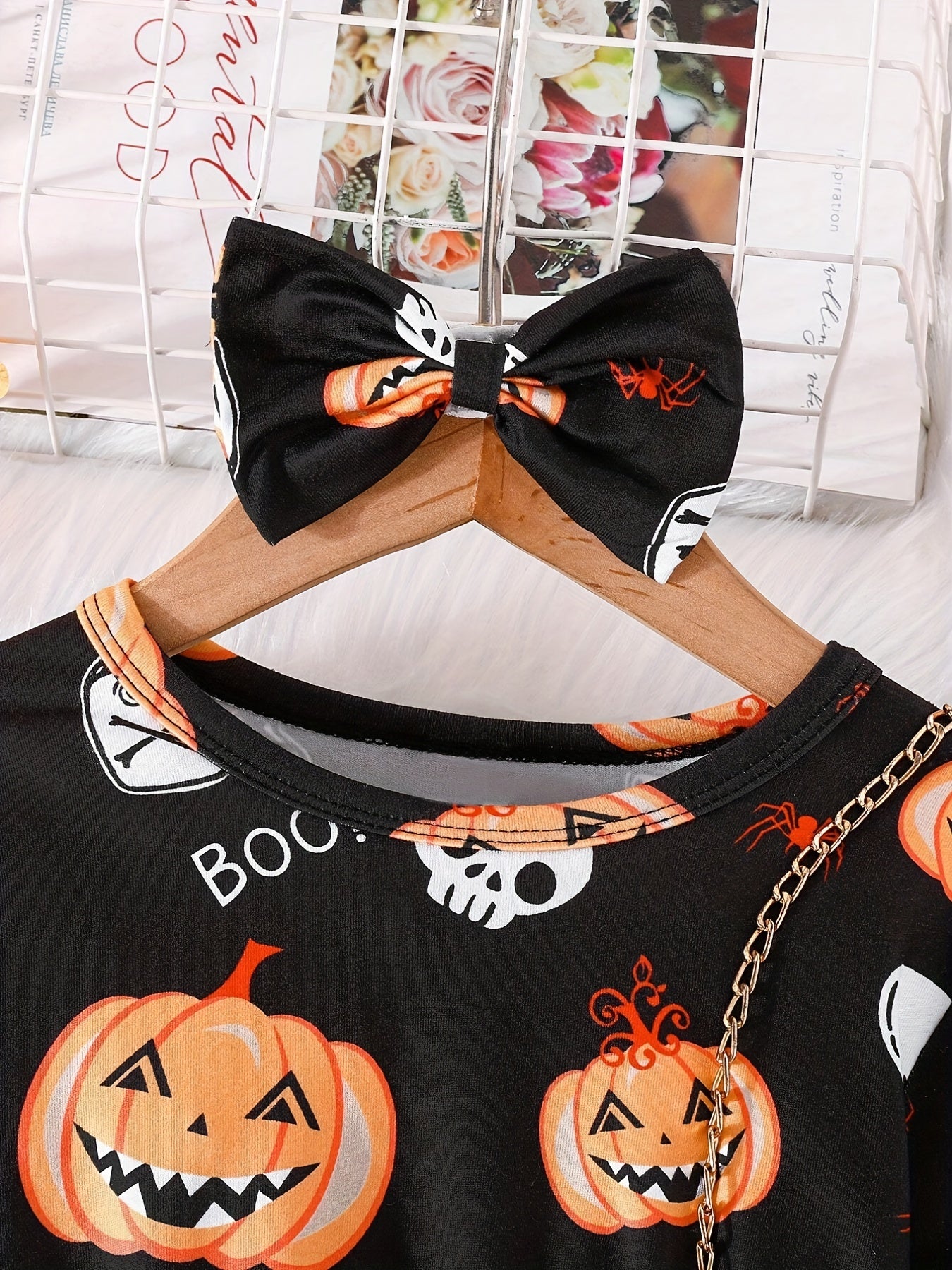 Halloween Tutu Dress For Little Girls Pumpkin Ghost Long Sleeve Party Outfit