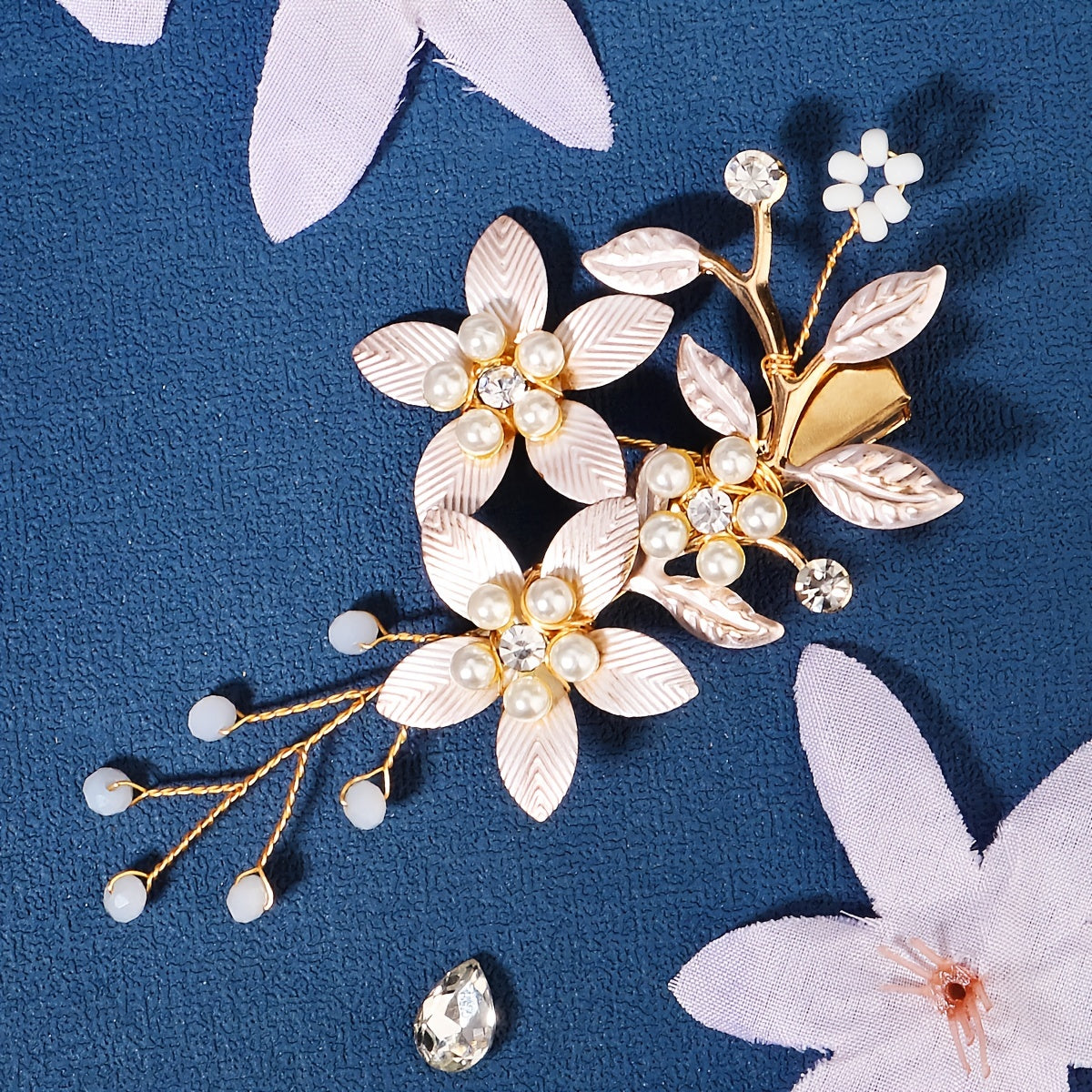 Bridal Flower Hair Clip Faux Pearl Wedding Hairpin Headpiece