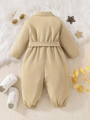 Baby Girls Casual Bodysuit Single Breasted Belted Long Sleeve