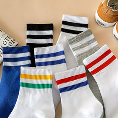 10 Pairs Striped Sports Socks Comfy & Breathable All match Socks Women's