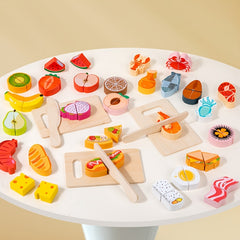 Wooden Play Kitchen Pretend Food Fruit Seafood Cutting Board Toy