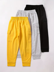 3pcs Boys Casual Solid Soft Pants With Pocket For All Seasons
