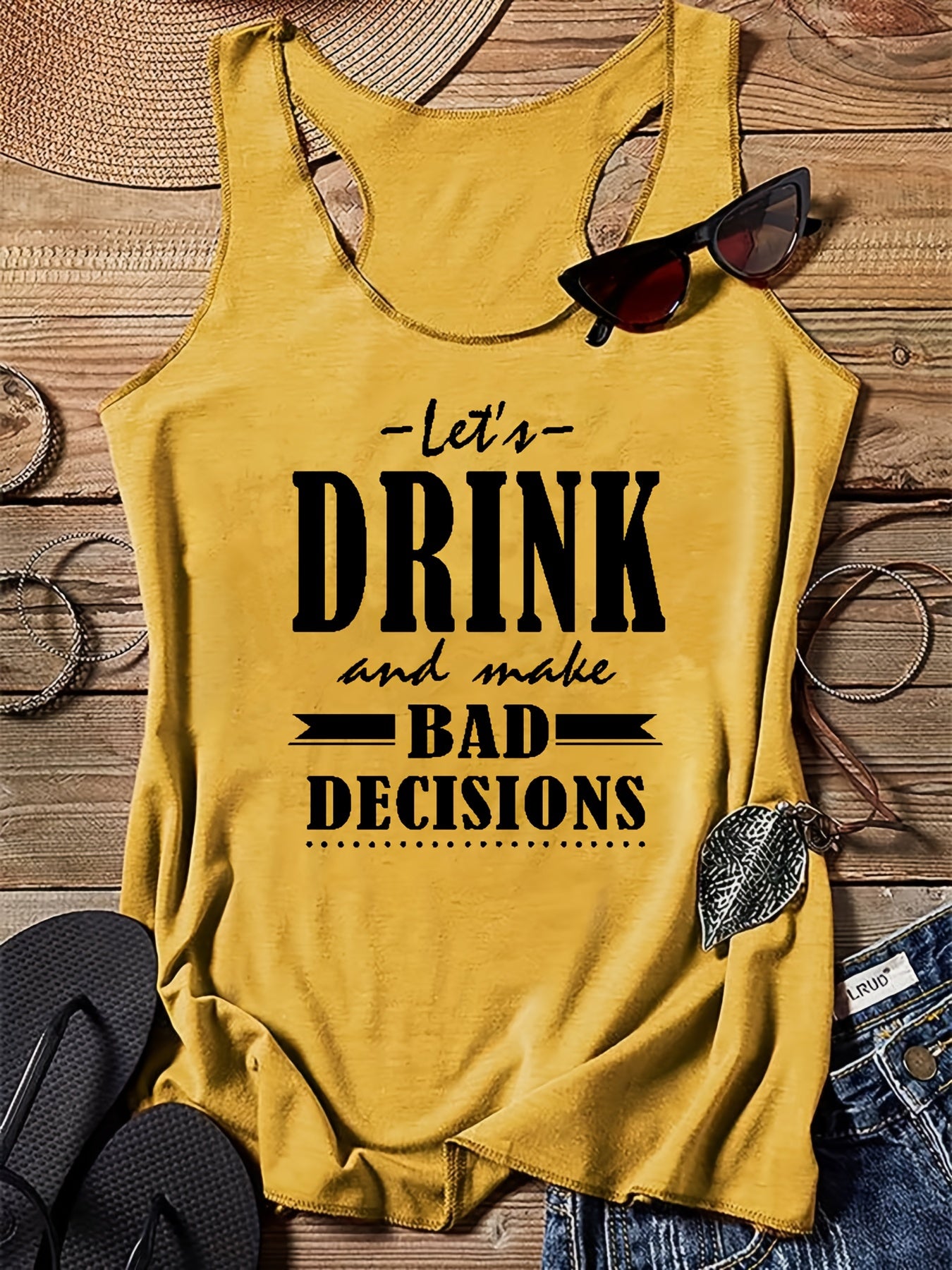 Letter Print Tank Top For Women Sleeveless Racer Back Sports Casual Top