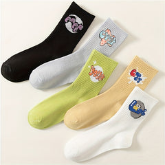 5 Pairs Letter Print Socks Breathable Mid Tube Stockings