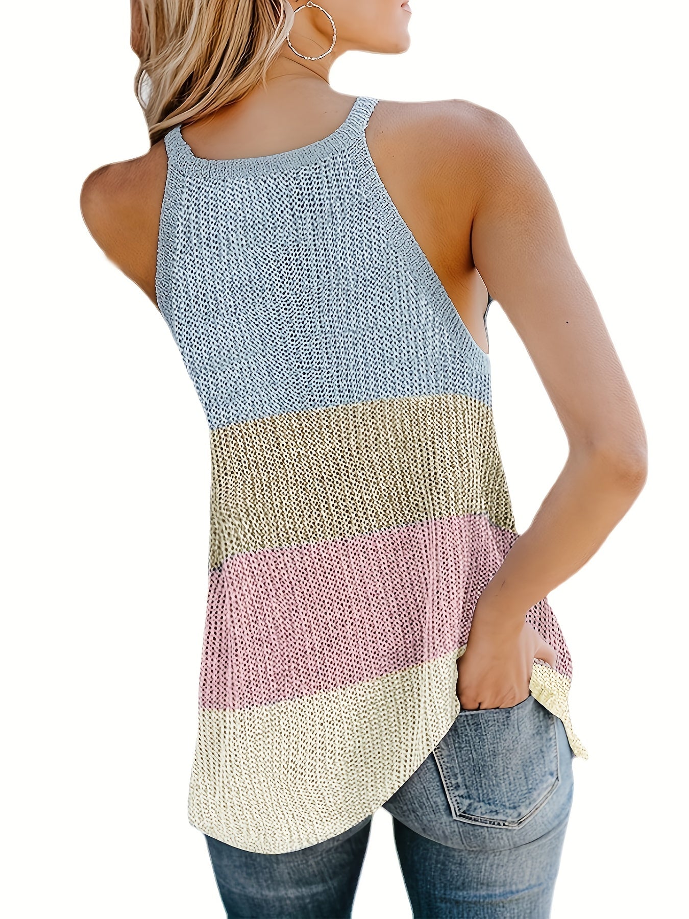 Colorblock Knitted Halter Cami Top