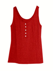 Button Decor Tank Top Sleeveless Round Neck Loose Casual Summer