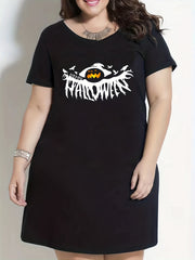 Halloween Nightdress Women's Witch Hat Pumpkin Print Tee Dress