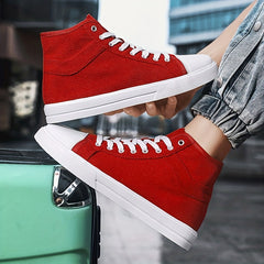 Women's Red High Top Canvas Shoes Casual Lace Up Skate Shoes