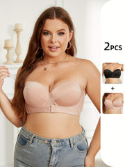 2 Pack Plus Size Strapless Front Hook Bandeau Bras Set