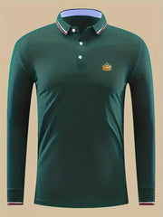 Lotus Print Men's Casual Long Sleeve Polo Shirt