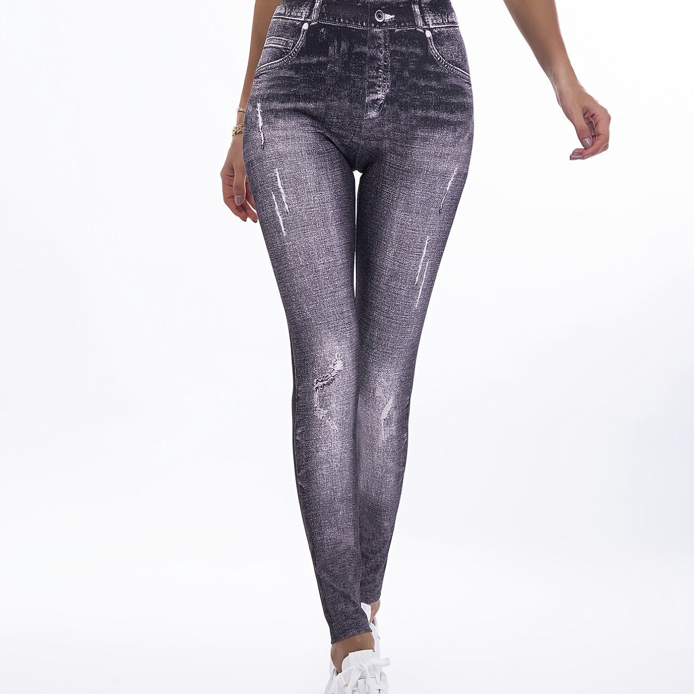 Denim Print Skinny Stretchy Leggings High Waist Lifting Yoga Leggings