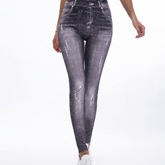 Denim Print Skinny Stretchy Leggings High Waist Lifting Yoga Leggings