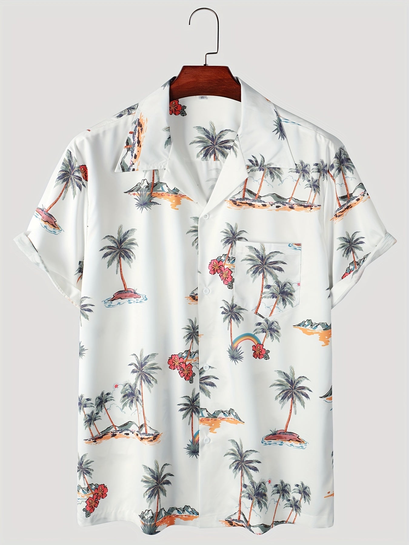 Men's Palm Tree Print Hawaiian Shirt Button Up Short Sleeve