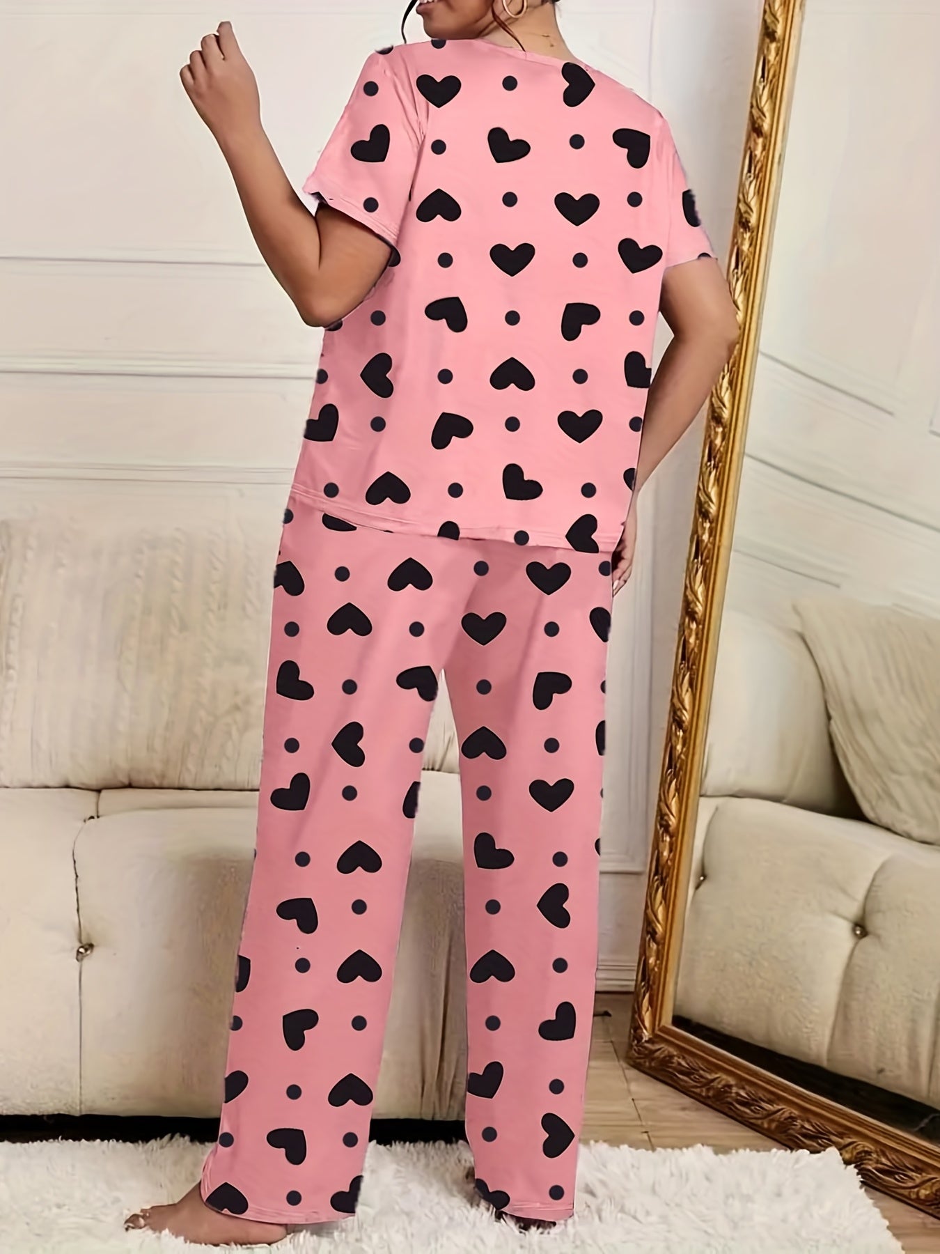Lounge Set Women's Heart & Polka Dot Pajama Two Piece Set