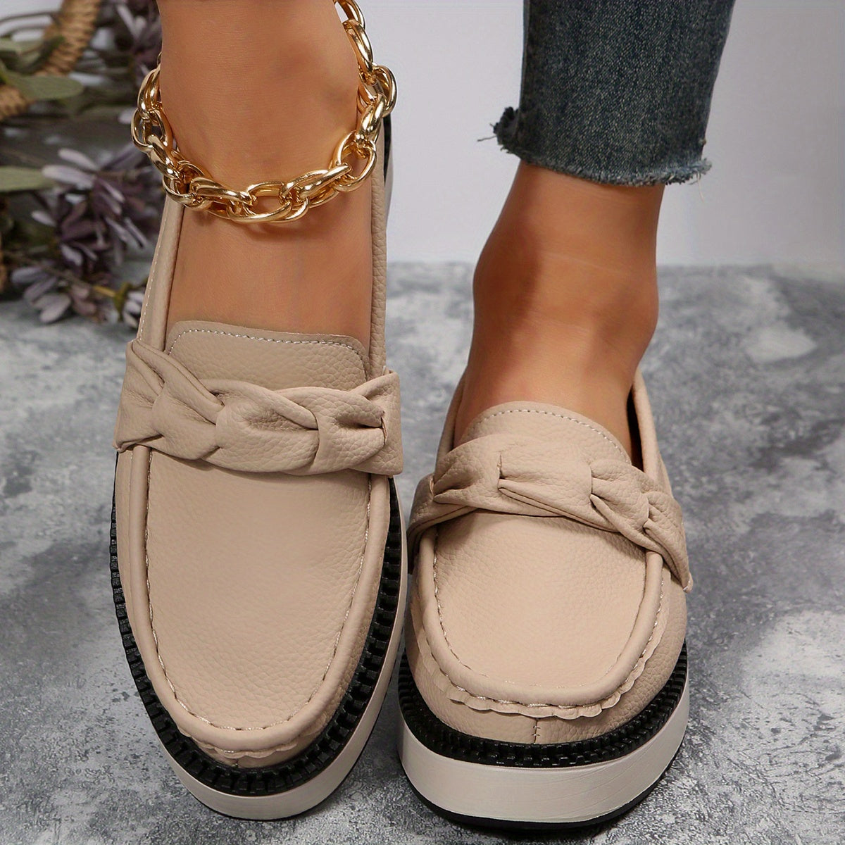 Women's Platform Loafers Round Toe Non Slip Shoes