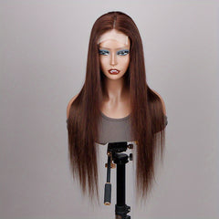Chocolate Brown Straight 4x4 Lace Frontal Human Hair Wig