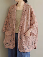 Lace Open Front Blazer Casual Lapel Blazer For Spring & Summer