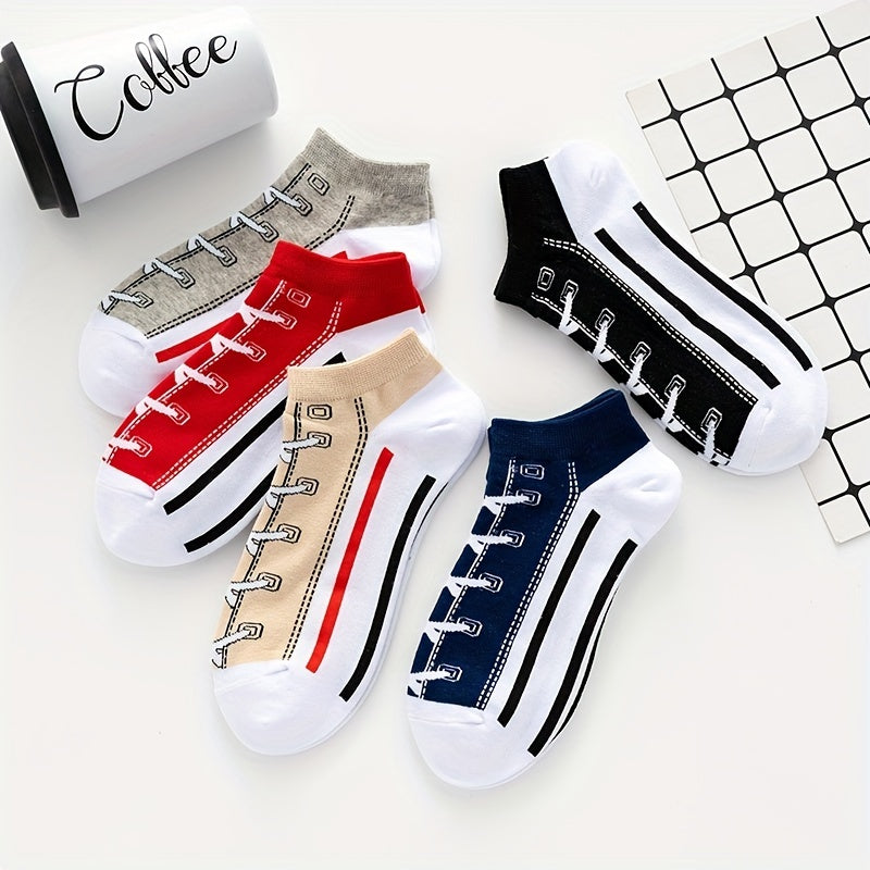 5 Pairs Novelty Shoes Pattern Ankle Socks Cotton Mixed Color Pack