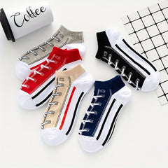 5 Pairs Novelty Shoes Pattern Ankle Socks Cotton Mixed Color Pack