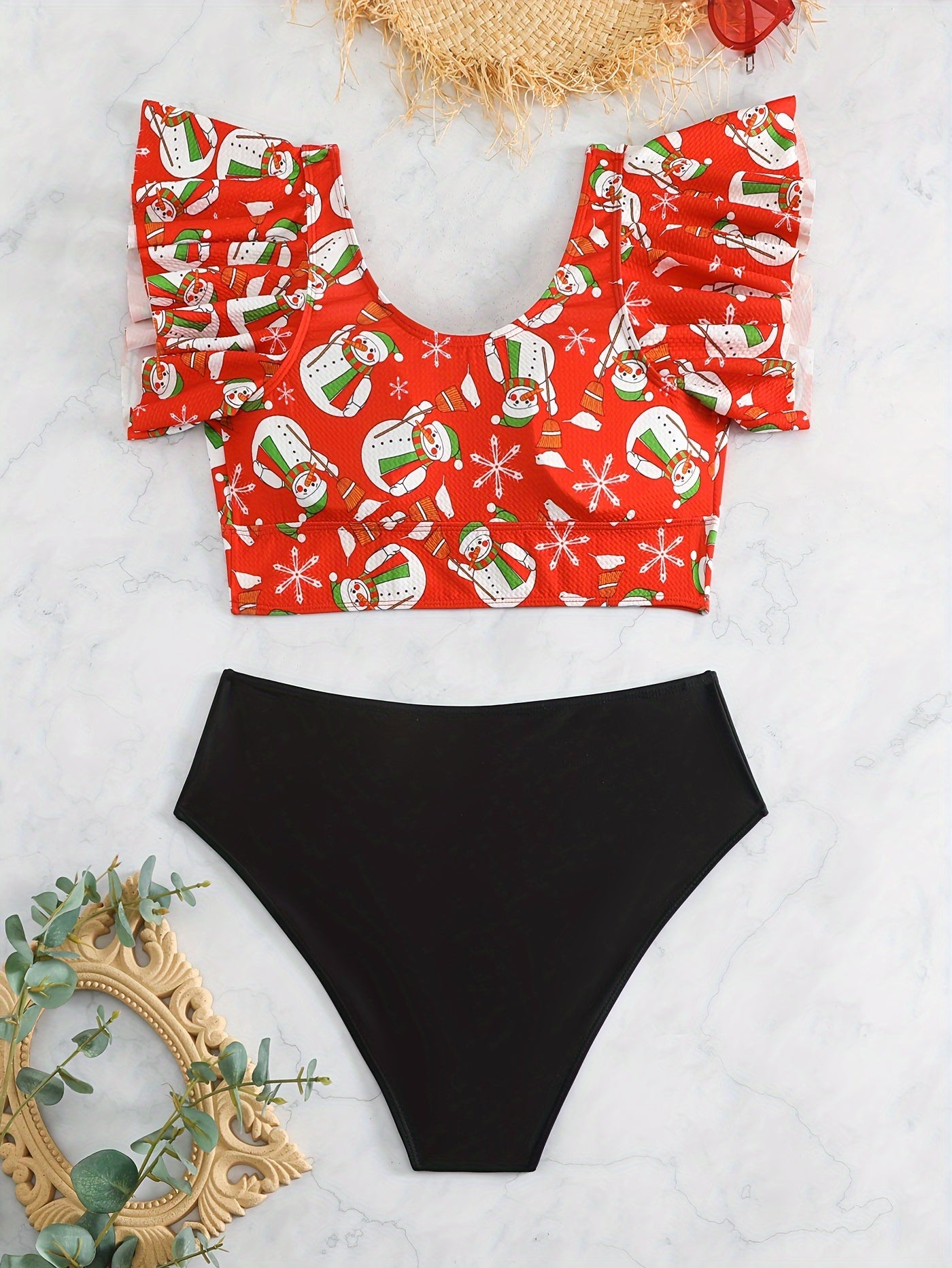 Christmas Sexy Bikini Set Women's Plus Snowflake Pattern V Neck