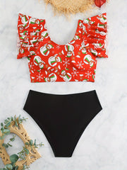 Christmas Sexy Bikini Set Women's Plus Snowflake Pattern V Neck