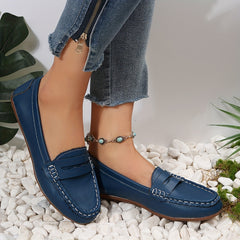Women's Solid Flat Shoes Slip On Faux Leather Lightweight Walking Shoes